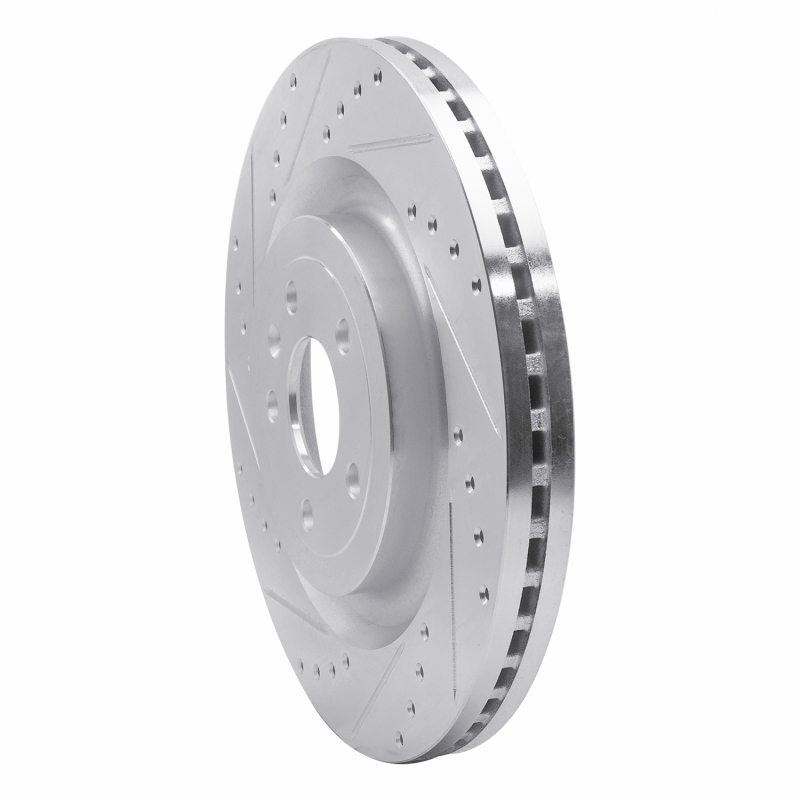 Ford Police Interceptor Utility Brake Rotor (1) - Front Left - R1 Concepts - Drilled & Slotted - Silver - `13-`19